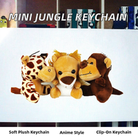 Porte-clés en peluche miniature de 10 cm avec mousqueton, animaux de la jungle - Éléphant, Lion, Girafe, Tigre, Singe