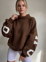 Sweat-shirt à col montant pour femme OEM, col à nœud, color block, 100% coton molletonné, pull oversize