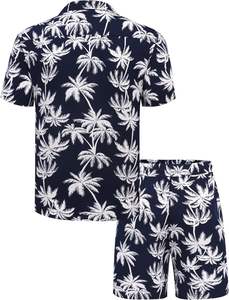 Setelan katun kasual pria, baju + celana Hawaii motif Hawaii, nyaman, kasual - Product Image 3