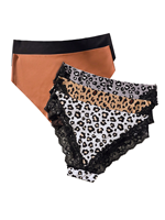Nouvelle conception – Culotte bikini en dentelle sans couture en soie glacée tricotée à imprimé léopard pour femme – Sous-vêtement respirant style quotidien à taille haute