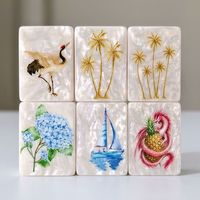 Set Mahjong Akrilik Amerika Motif Mutiara Berkilau Iridescent, Gaya Chinoiserie Crane Golden Palm Coastal, untuk Hadiah Ulang Tahun Unik