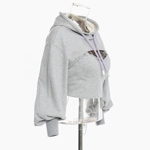 Thời Trang Tùy Chỉnh Ladies Sexy Đồng Bằng Phòng Tập Thể Dục Crop Top Dài Tay Áo Phụ Nữ Giản Dị Hoodie Áo Thun Cộng Với Kích Thước Của Phụ Nữ Hoodies & Áo Nỉ - Product Image 2