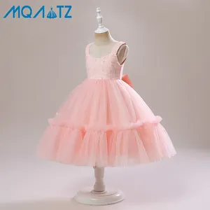 MQATZ kız prenses pembe tutu elbise kapalı omuz için 4-7 yıl çocuk tül bebek yaz butik elbiseler L5338