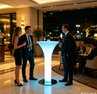 Table de bar haute en plastique LED lumineuse sans fil rechargeable pour hôtel, ferme, plage, pelouse, restaurant
