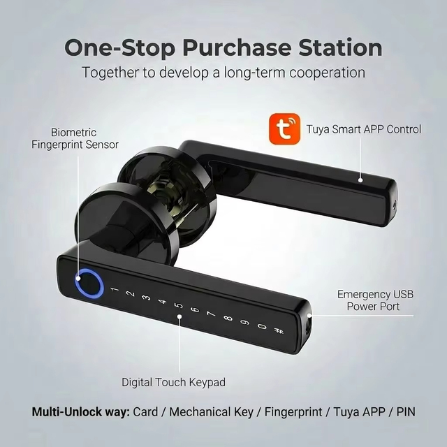 Tuya Smart APP Electronic Fingerprint Door Lock with Handle Biometric Keyless Entry Door Lock for Home Office Security