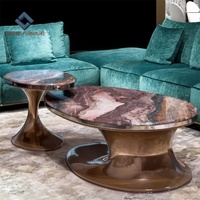 Table basse ovale en marbre avec base en cuivre, meuble de luxe central, table spéciale