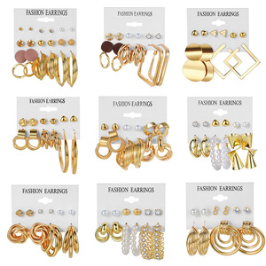 Drops hipping 6-teilige Karte Legierung <span class=keywords><strong>Gold</strong></span> Piercings farbige Creolen Metall Perlen Ohrringe <span class=keywords><strong>Set</strong></span> für Frauen Modeschmuck Ohrringe - Product Image 3
