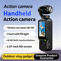 Cámara de Acción HD Portátil, Lente Abatible, Vlog, Ciclismo al Aire Libre, Antivibración, Cámara Gimbal Portátil