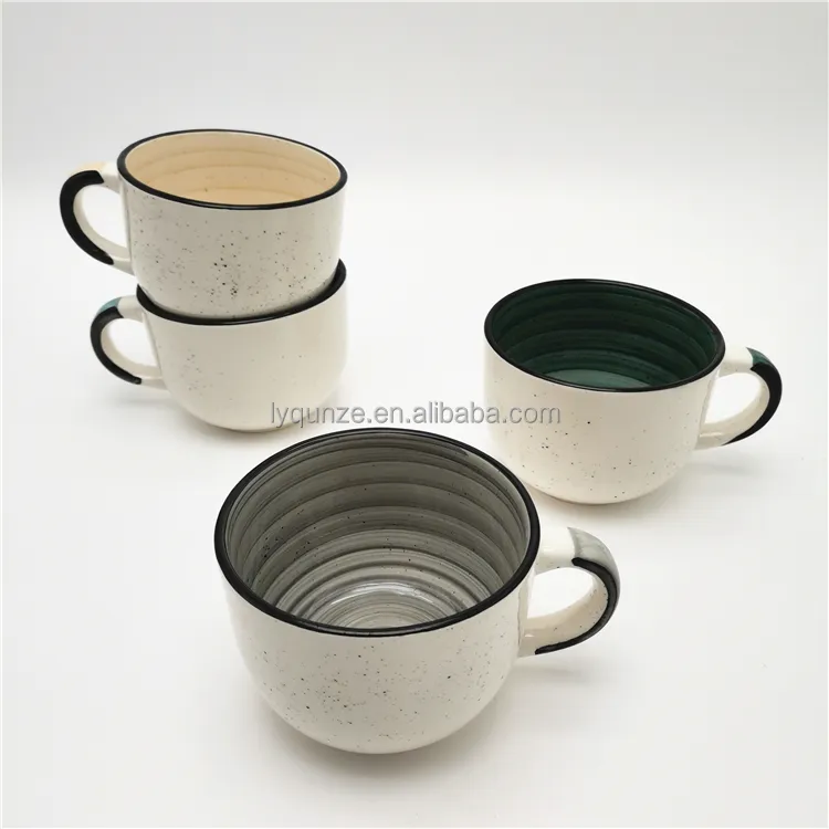 Harga pabrik ramah lingkungan lukisan tangan dapat digunakan kembali seri Stoneware sup Mug lukisan tangan keramik Mug Jumbo