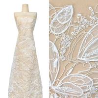 Nouveau tissu en dentelle à paillettes de luxe, tissu en dentelle à sequins, broderie perlée, dentelle à perles, textile pour vêtements pour femmes élégantes, robe de mariée