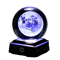 Boule de cristal poli 80mm 60mm Système solaire Veilleuse Galaxie gravée au laser 3D avec décoration de maison sur le thème de la mascotte en bois