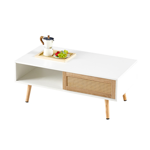 Rattan <b>Coffee</b> <b>Table</b> 41.34 In White With Storage Solid Wood Legs Modern Living Room <b>Table</b> - Product Image 6