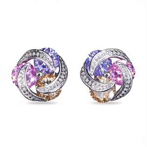Boucles d'oreilles en cristal, argent 925 plaqué rhodium, forme de fleur, améthyste, violet, rose, jaune, strass, bijoux de fête pour femmes - Product Image 1