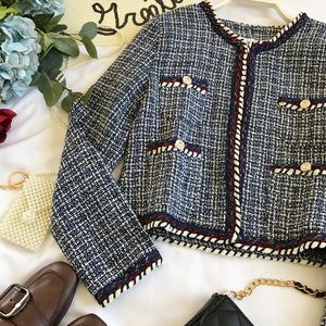 Moda <span class=keywords><strong>donna</strong></span> in <span class=keywords><strong>Tweed</strong></span> nappine giubbotto corto giacca Slim Fit girocollo da ragazza cappotti a manica lunga - Product Image 3