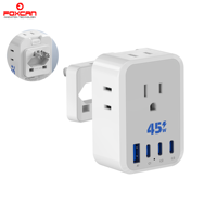 Adaptateur de charge rapide FOXCAN 45W PD QC3.0 pour ordinateur portable et appareil photo, pour voyages en AU/CN/JP, avec 1 port USB-A et 3 ports USB-C