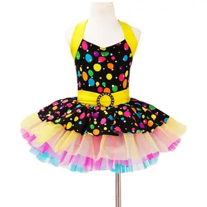 New Multicolor Polka Dot Dance Skirt Ballet Ensemble Set Children Performing Sequin Dresses