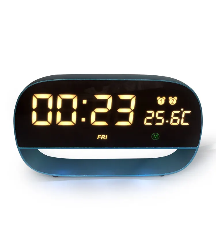 Fashion Design Metal Smart Sensor LED Digital Table Clock Temperature Week Display Alarm Touch Clock With Power Off Memory