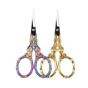 Vintage Bamboo Embroidery Scissors Colored Titanium Gold Stainless Steel Straight Head Home Use Trim Thread Craft Scissors - Product Image 1