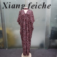 Nouvelle Robe ample rose imprimé léopard col en V manches chauve-souris couleur kraft beige couvrante pour la mode décontractée à la maison 2026