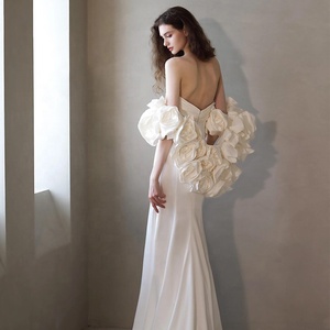 Hiện Đại Ngọc Trai Tự Nhiên Nàng Tiên Cá Tầng Chiều Dài Thai Sản Đám Cưới Strapless Ngà Satin Bridal Gowns Boho Cô Dâu Tiếp Tân Dubai Saudi - Product Image 4