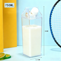 Bouteille de jus carrée en plastique réutilisable de 750 ml, personnalisée en usine, transparente, en carton, pour lait et eau