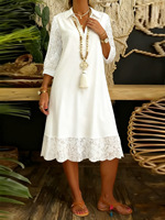 Robe longue décontractée avec patchwork de dentelle sexy, col classique élégant, coupe ample et oversize pour grandes tailles