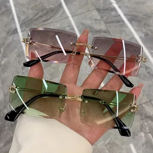 gafas de corte de diamante Suppliers-Gafas de sol con textura de cristal para mujer, lentes de sol con corte de diamante, estilo Retro Vintage, Sin borde