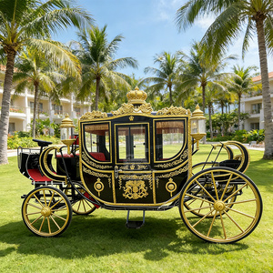 Royal Black Gold Horse Carriage With Crown <b>Ornament</b> And <b>Red</b> Interior For Special Transportation - Product Image 2