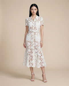Nuovo Arrivo: Abito Lungo Elegante da Donna con <span class=keywords><strong>Maniche</strong></span> Corte in Pizzo Traforato, Linea A e Effetto Snellente - Product Image 5