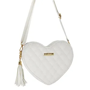China Supplier Cute Heart Shape Satchel Handbags Made of High-quality Eco-friendly Vegan Leather with Tassels