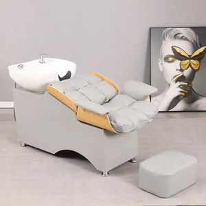 Fauteuil de lavage moderne pour salon de beauté commercial avec bac en céramique profond, cadre métallique, unité de lavage de cheveux pour salon de coiffure - Product Image 5