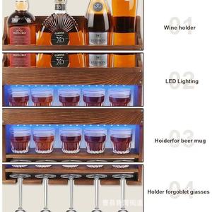 Wooden Wall Mounted Wine Rack With <b>Led</b> <b>Light</b> 2 Tier Bottle Glass Holder For <b>Bar</b> Storage Organization - Product Image 4