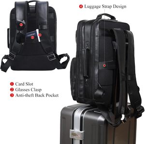 Full Grain <b>Leather</b> <b>Laptop</b> <b>Backpack</b> for Men Multi Pockets Casual Daypack Business Travel Rucksack - Product Image 3
