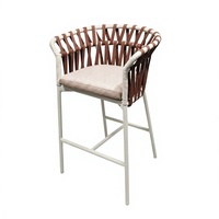 Tabouret haut empilable au design moderne avec coussin en corde imperméable pour usage extérieur, bar à domicile, salle à manger, salon