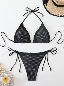 Women's 2026 Polka Dot Lace Trim Triangle <b>Bikini</b> Set Cute Sexy Tie Strap Push-Up 2-Piece Swimsuit Beach Vacation Swimwear - Product Image 4