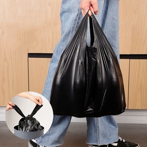 Custom Carry Bag Reusable Plastic <strong>Tshirt</strong> Bag With Handles Black Hand Length Handles Grocery Shopping Bags for Food Take Out - Product Image 5