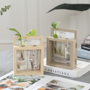 Nordic Creatieve Mdf Uv-Resistente Rechthoek Tafelsetting Ornamenten 7-Inch Houtnerf Fotolijst 6-Inch Hydrocultuur Plantenvaas - Product Image 3
