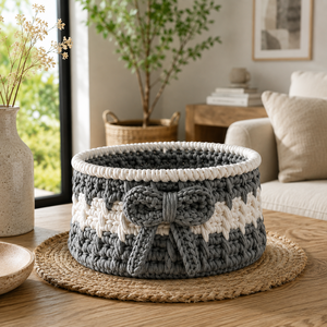 Panier rond en tissu bohème, fait main, tissé à la main, écologique, pour le rangement et la décoration du salon - Product Image 5