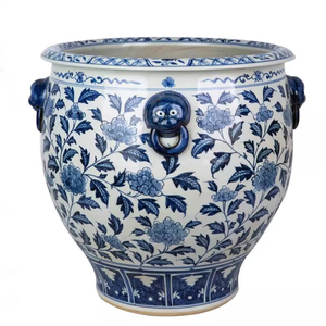 Jingdezhen Grands pots de fleurs en céramique peints à la main pour l'extérieur <span class=keywords><strong>Bleu</strong></span> Blanc Motif de feuilles Pots de fleurs et jardinières - Product Image 3