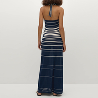Robe longue ajustée à rayures marine pour femme, style halter, taille naturelle, respirante, élégante et minimaliste, idéale pour la plage ou le style bohème, vente en gros sur mesure