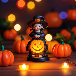 Lampe de sorcière citrouille d'Halloween en plastique, décoration lumineuse d'intérieur pour enfants - Product Image 3