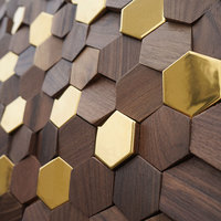 Wallpaper/Panel Dinding Dekoratif Mosaik Kayu Solid Walnut Hitam Heksagonal Cina yang Menyerap Suara