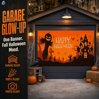 Bannière d'Halloween portable et légère de 400x180cm, écologique, avec œillets métalliques, pour porte de garage, motif effrayant personnalisé, pour extérieur hanté