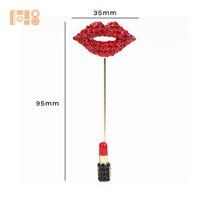 女性のための赤いラインストーンのセクシーな唇のブローチかわいいジュエリークリップ高級口紅襟ラペルヒジャーブピンブローチ - Product Image 5