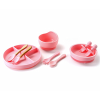 Ensemble de vaisselle pour bébé nouveau-né en silicone de qualité alimentaire, 5 pièces, avec assiette à ventouse, bol, tasse, cuillère pour le sevrage et l'alimentation