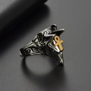 24Mm Roestvrijstalen Ring Zilver Gegoten Oude Egyptische Anubis God Wolf Dier Roestvrij Staal Ringvinger Ring Sieraden 657 - Product Image 3