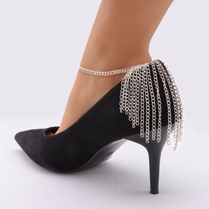 Europäisch-Amerikanisches, extravaganter, individuelles, heiß begehrtes, mehrlagiges Quasten-Hip-Hop-Fußkettchen mit geometrischer Metallkette und Schuhkette - Product Image 2