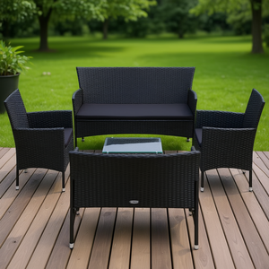 Conjunto de Sofá de Jardín, Ratán Sintético Negro, Fundas Extraíbles, Muebles de Exterior para 4 Personas, Diseño Contemporáneo - Product Image 2