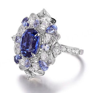 Anneaux de luxe en or massif 18 carats avec pierre précieuse Paraiba de laboratoire, bijoux fins, anneaux de fiançailles personnalisés exagérés pour femmes - Product Image 2