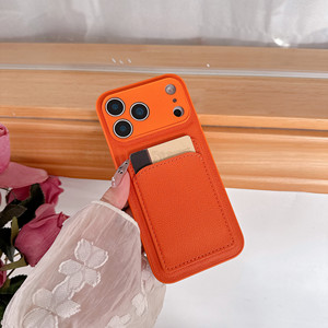 Étui de téléphone tendance en <span class=keywords><strong>cuir</strong></span> orange avec fente pour cartes pour appareils <span class=keywords><strong>Apple</strong></span> <span class=keywords><strong>iPhone</strong></span> <span class=keywords><strong>11</strong></span> 12 13 14 15 16 17 18 <span class=keywords><strong>Pro</strong></span> Max Air - Product Image 5